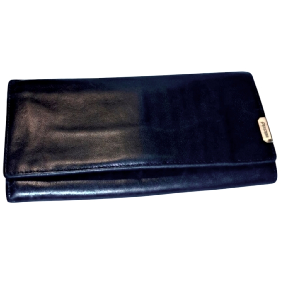 Mano Selection Fine Leather Black Ladies Wallet, Clutch with Monogram.Snap Close